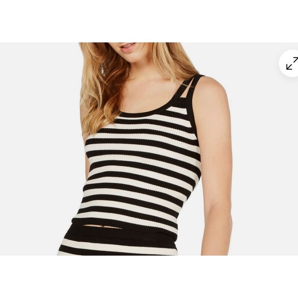 MICHAEL KORS Women's Strappy Striped Ribbed Tank Scoop Neck Sweater Top sz Small